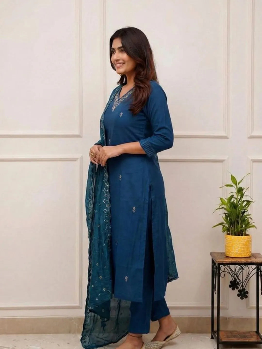 teal blue kurta pant set