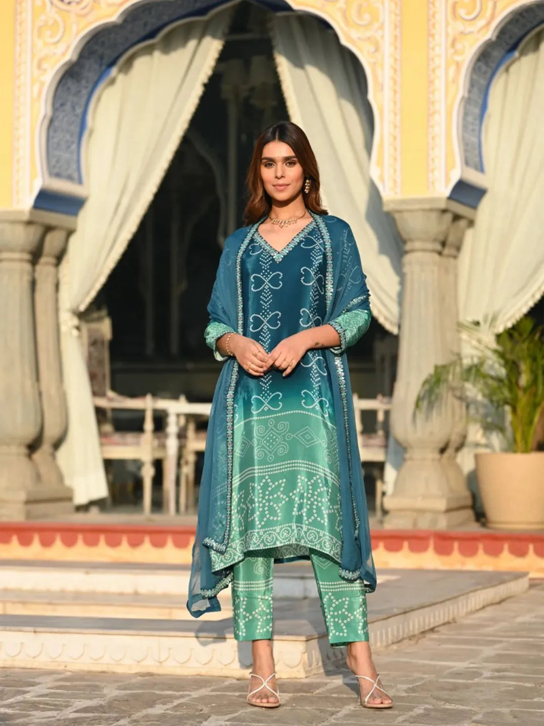 teal blue kurta set