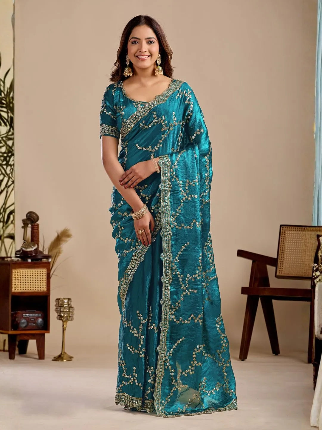 teal blue saree