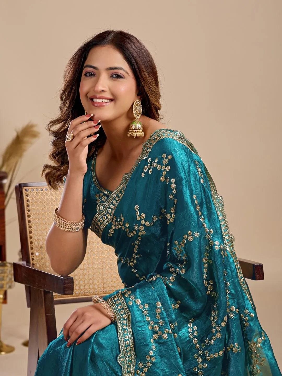 teal blue silk saree