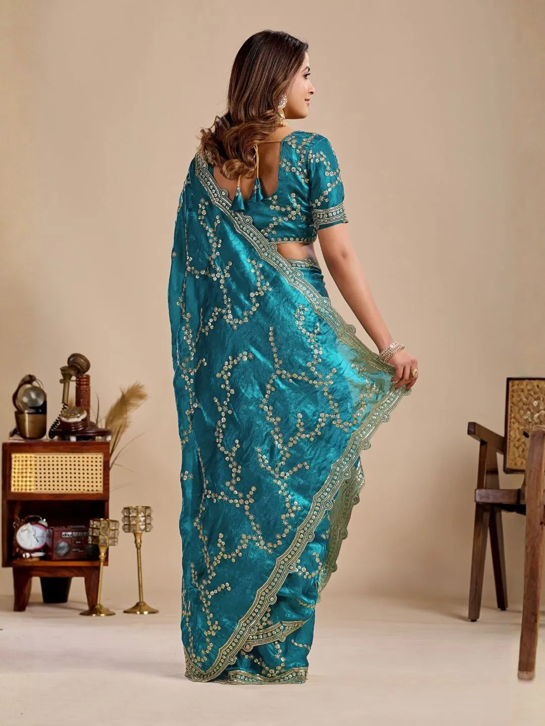 teal blue wedding saree
