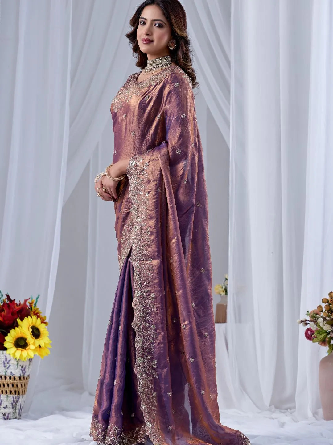 dusty silk saree
