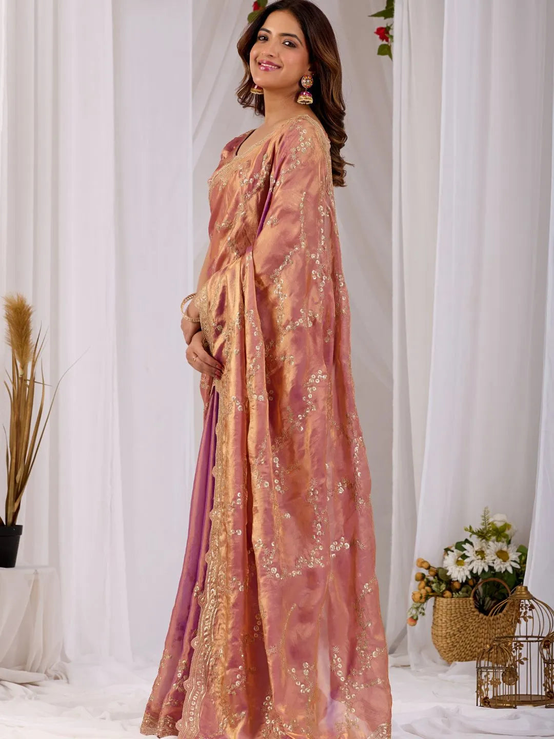 gold embroidered silk saree