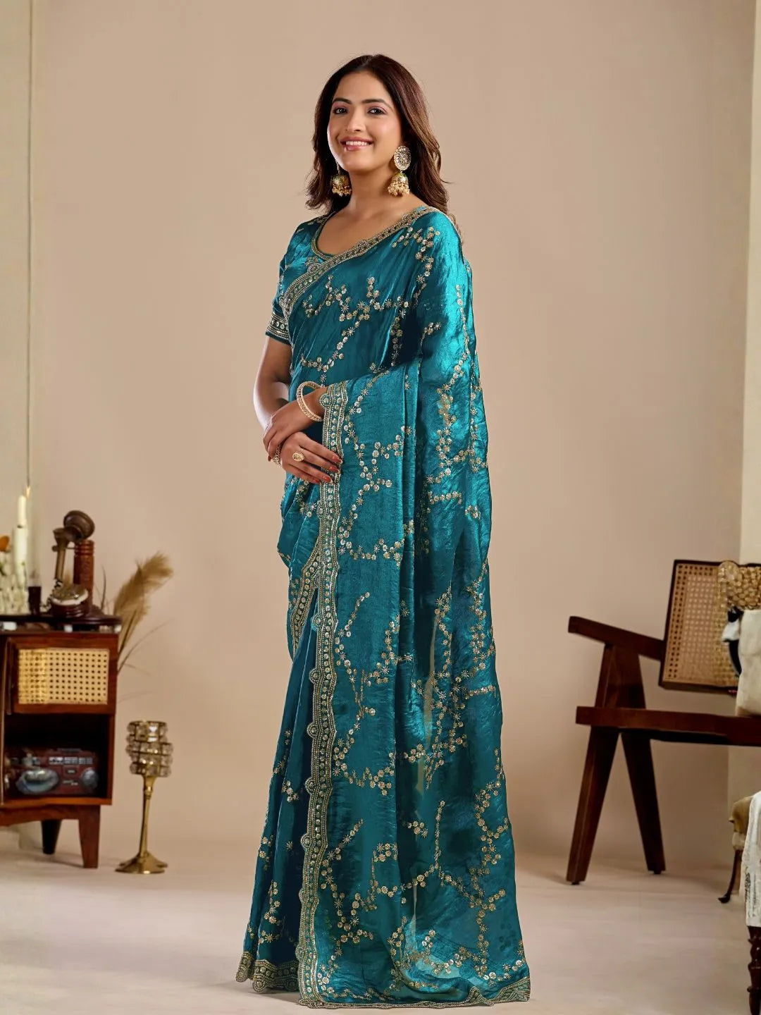 teal blue saree