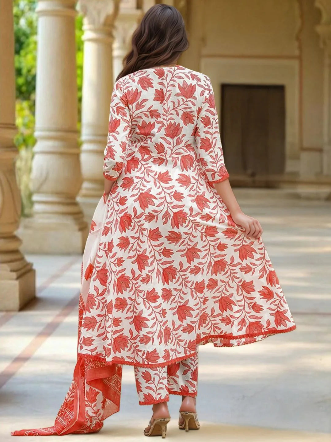 white floral ethnic kurta set
