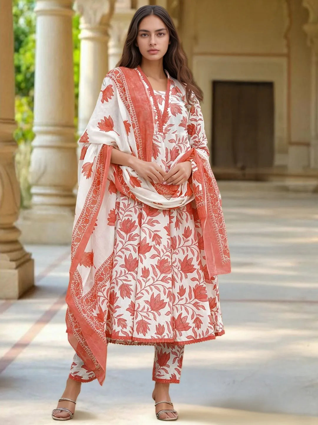 white floral kurta set
