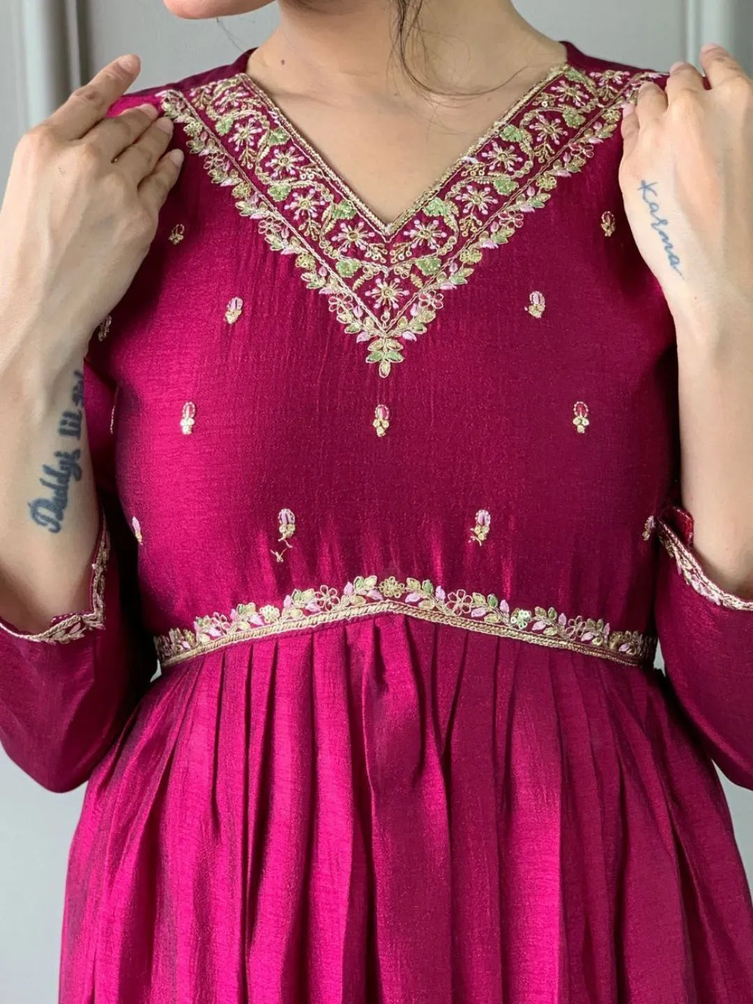 wine anarkali kurta pant set