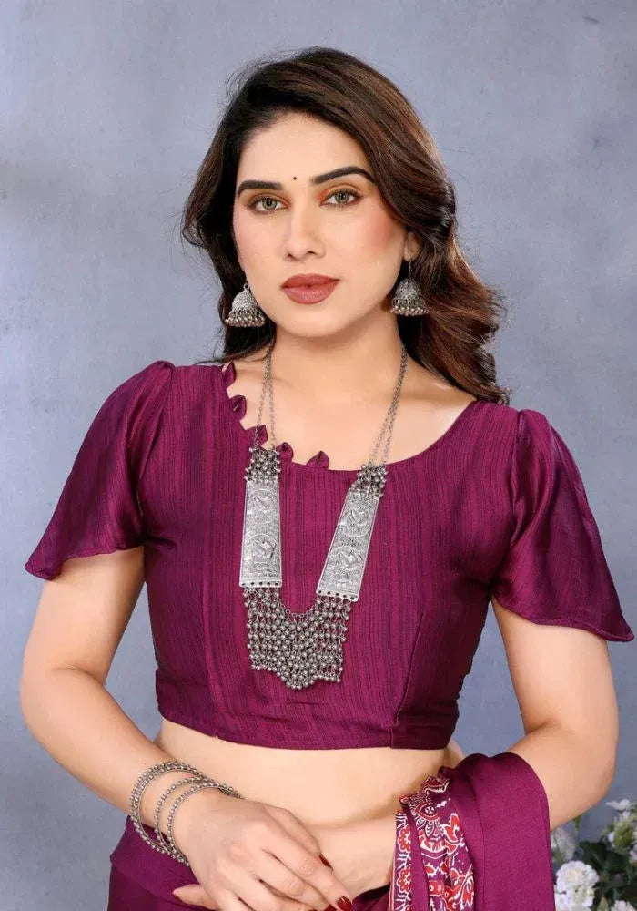 wine floral printed saree