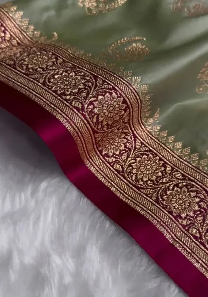 wine green banarasi saree