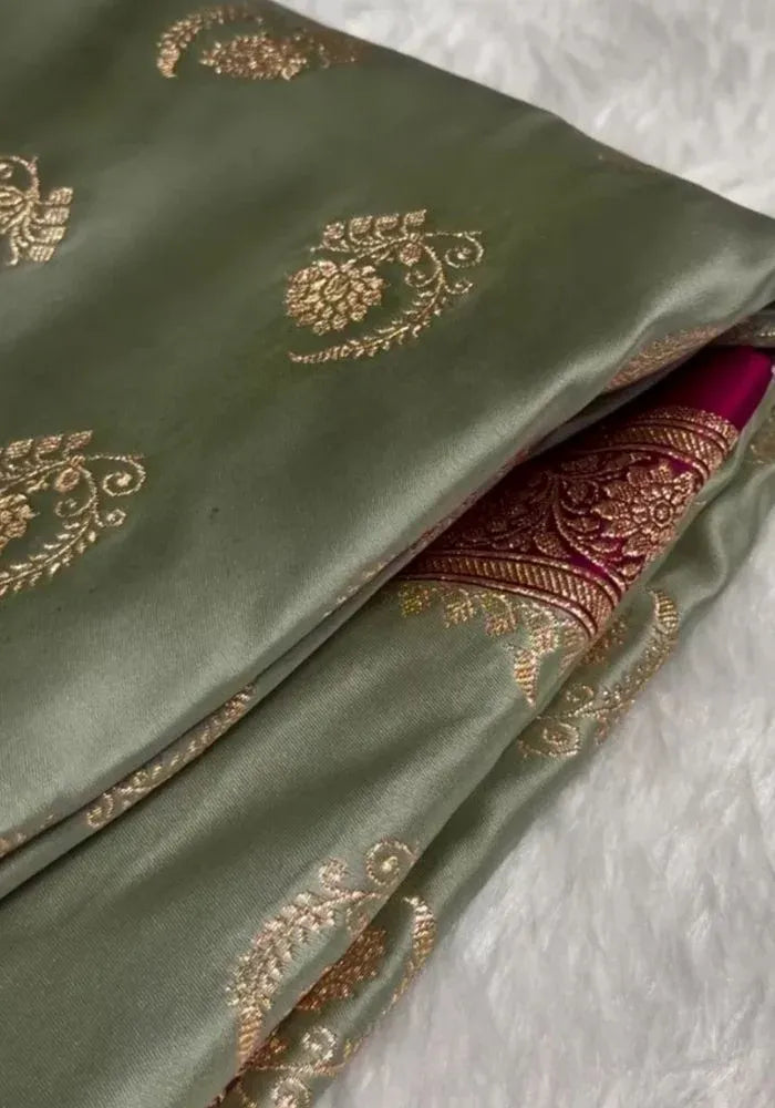 wine green banarasi silk sari