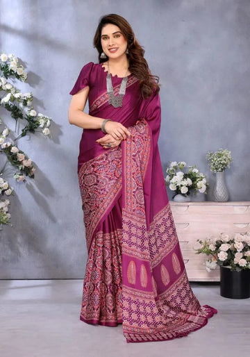 wine printed designer saree