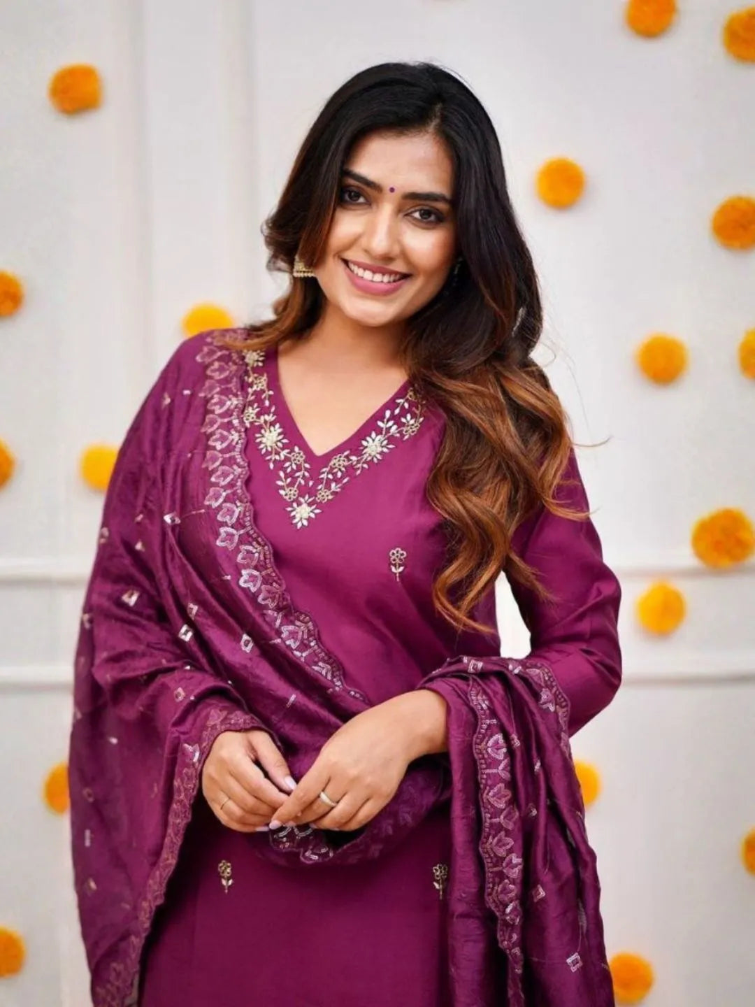 wine purple ethnic suit set