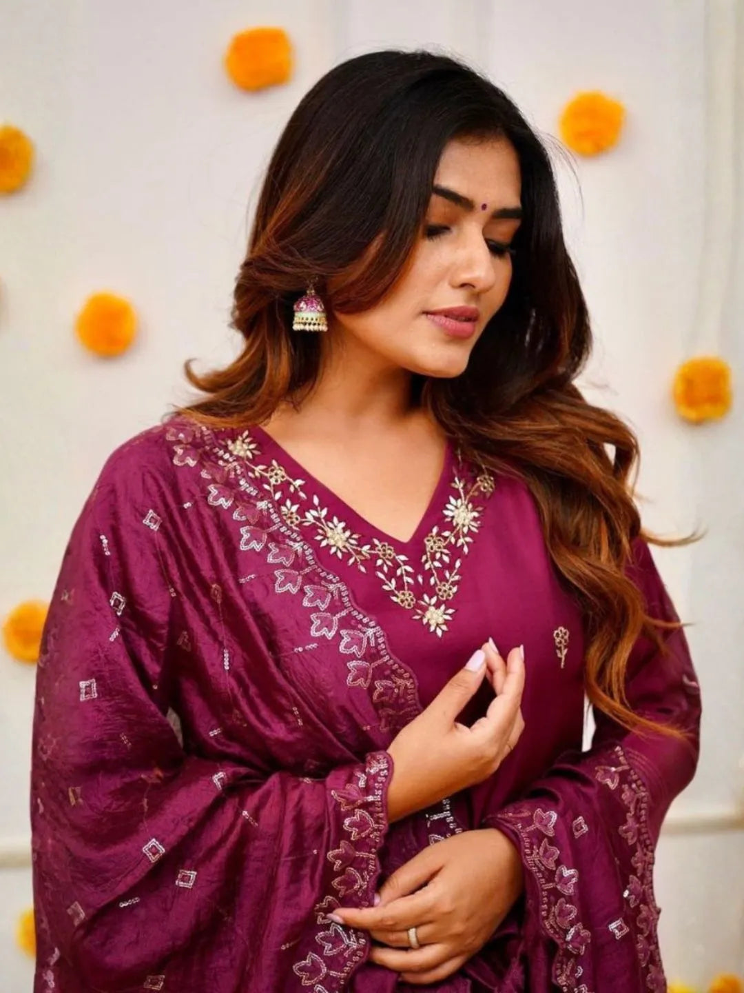 wine purple festive wear kurta set