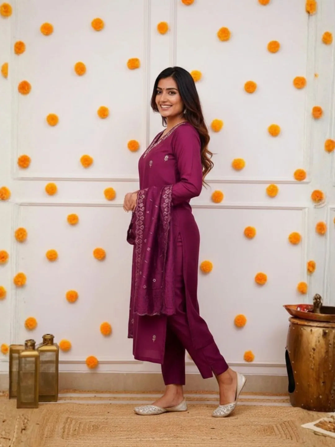 wine purple kurta set