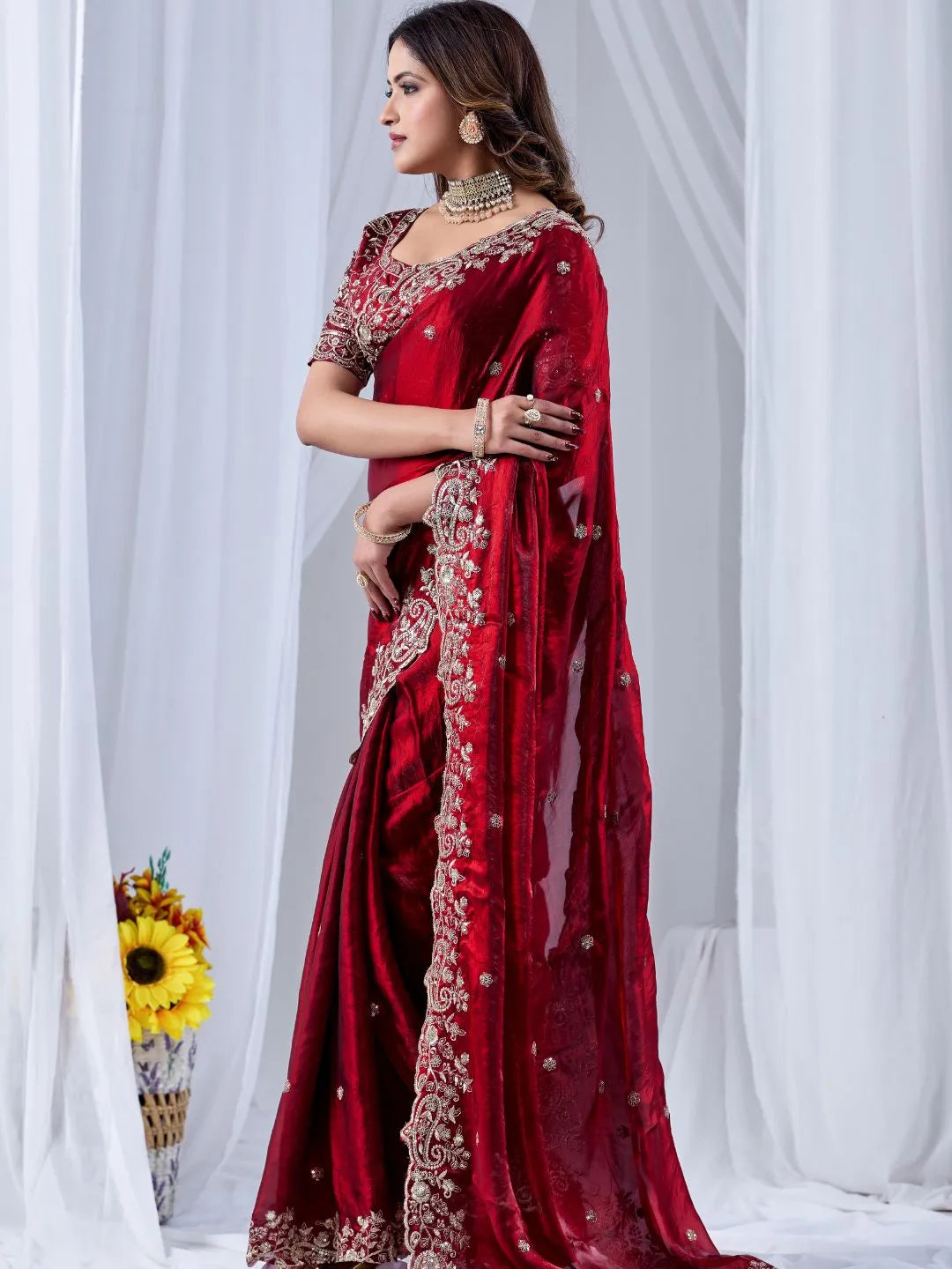 red wedding saree