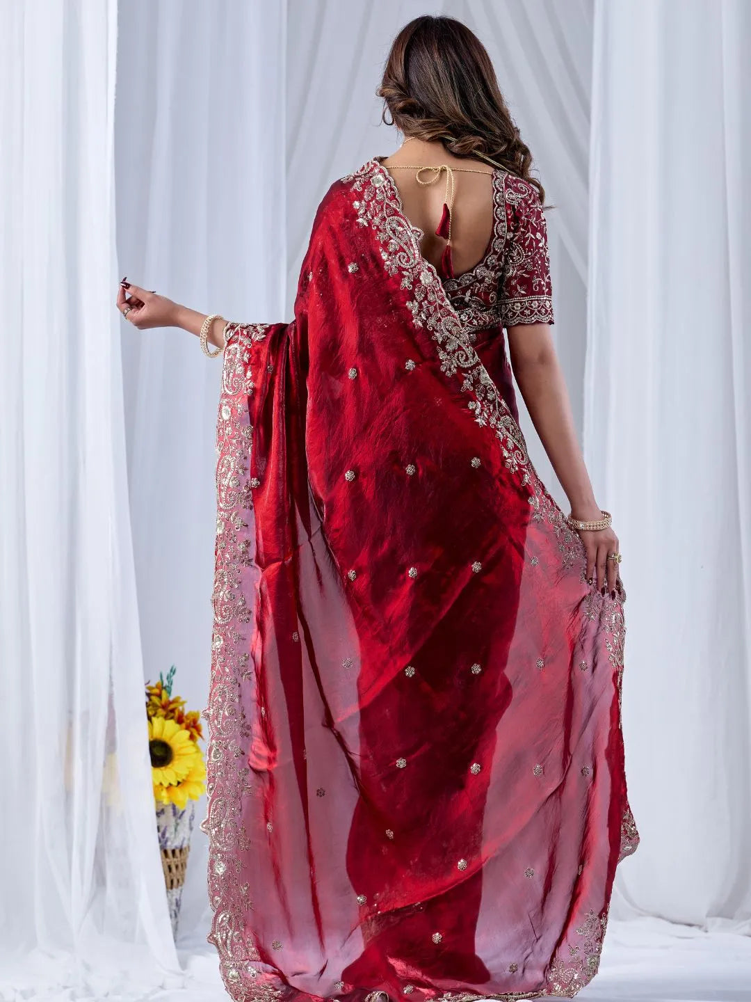 wine red ethnic festive saree
