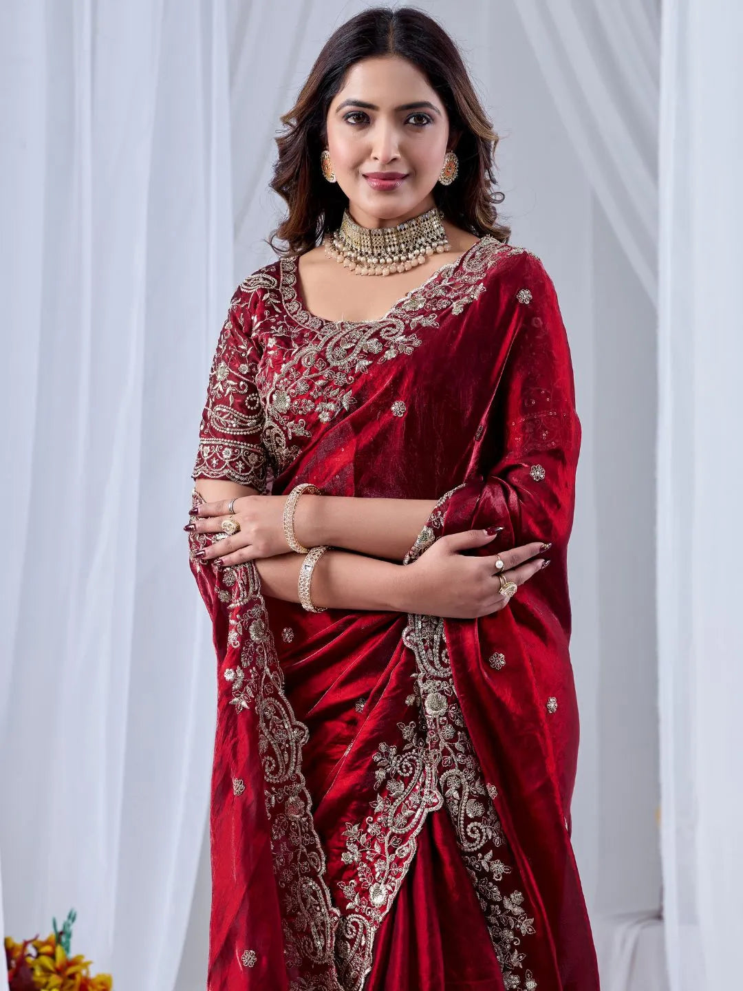 wine red ethnic silk saree