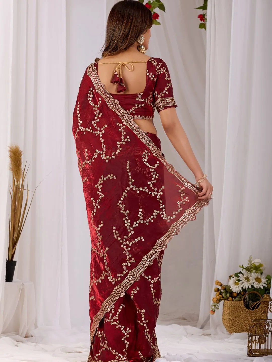 wine red wedding saree