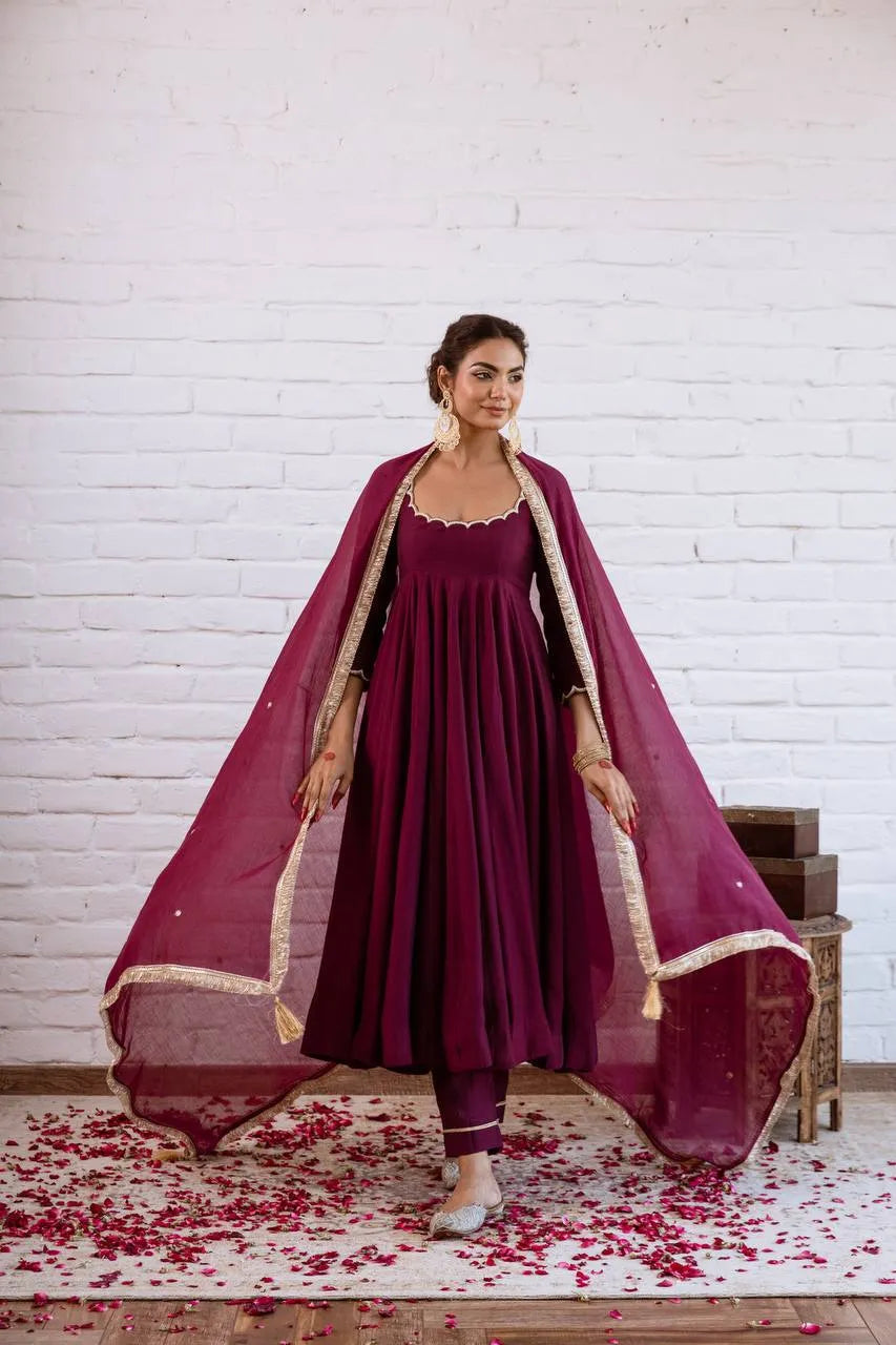 wine aarkali gown set
