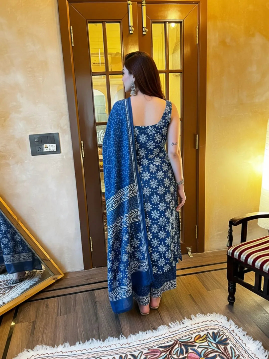 women blue kurta palazzo set