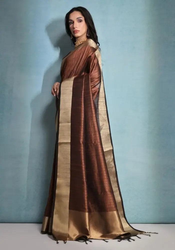 women brown silk saree
