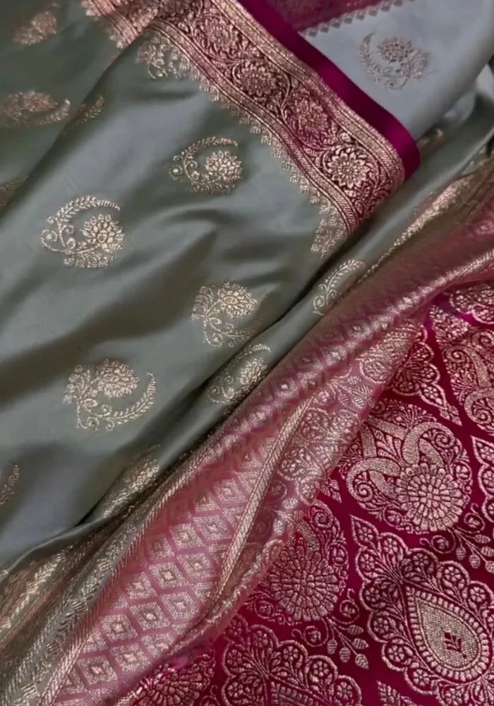 women green banarasi silk saree
