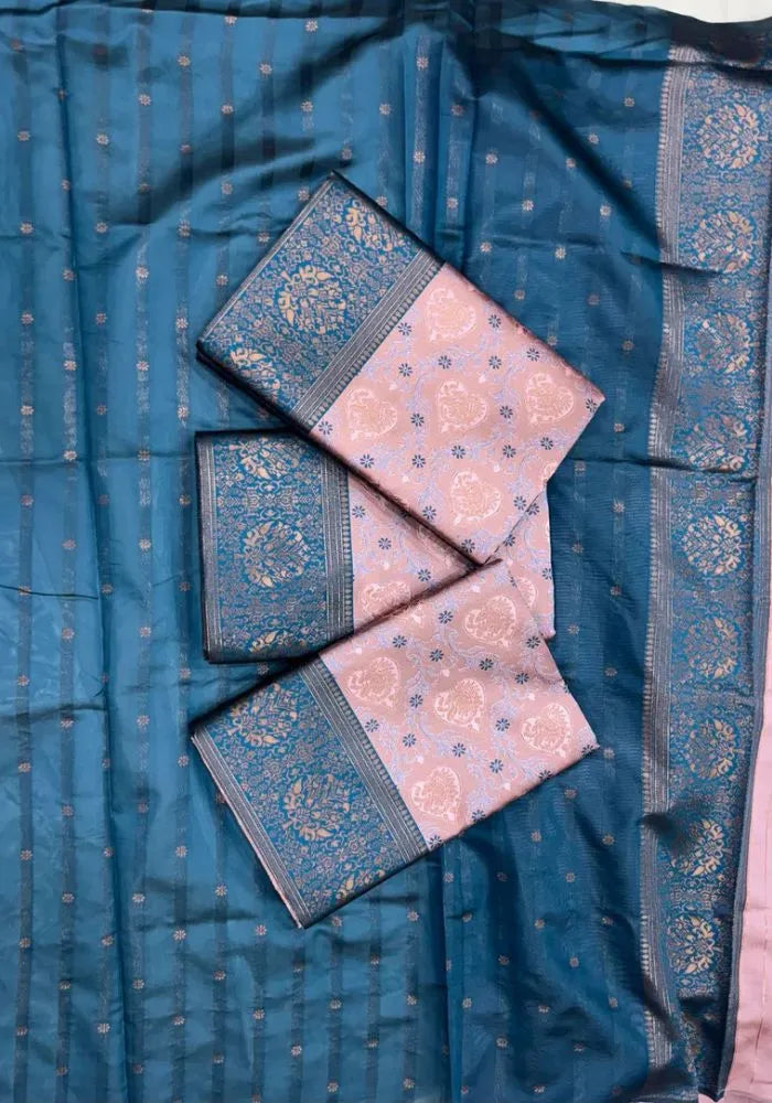 women peach woven silk saree