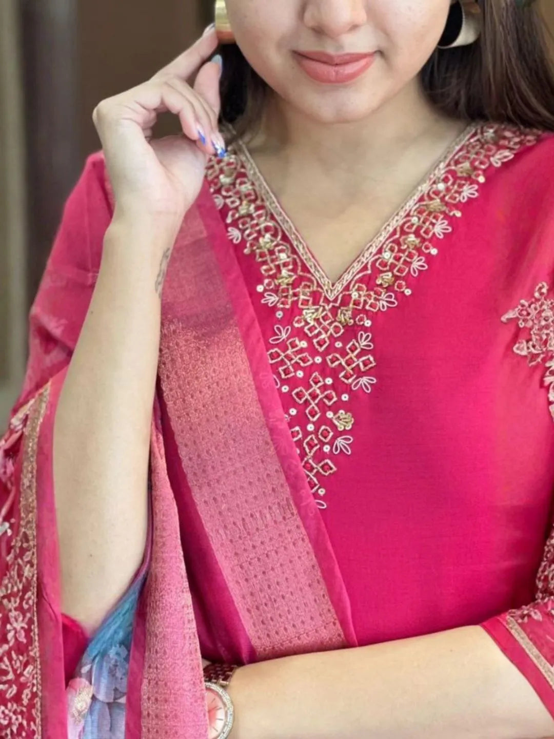 women pink kurta set