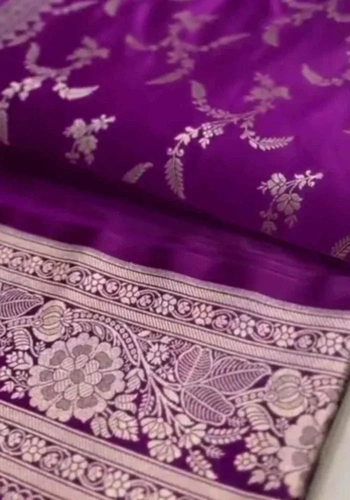 women purple banarasi silk saree
