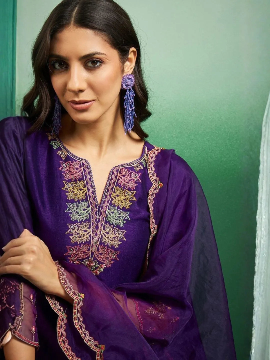purple chanderi kurta pant set