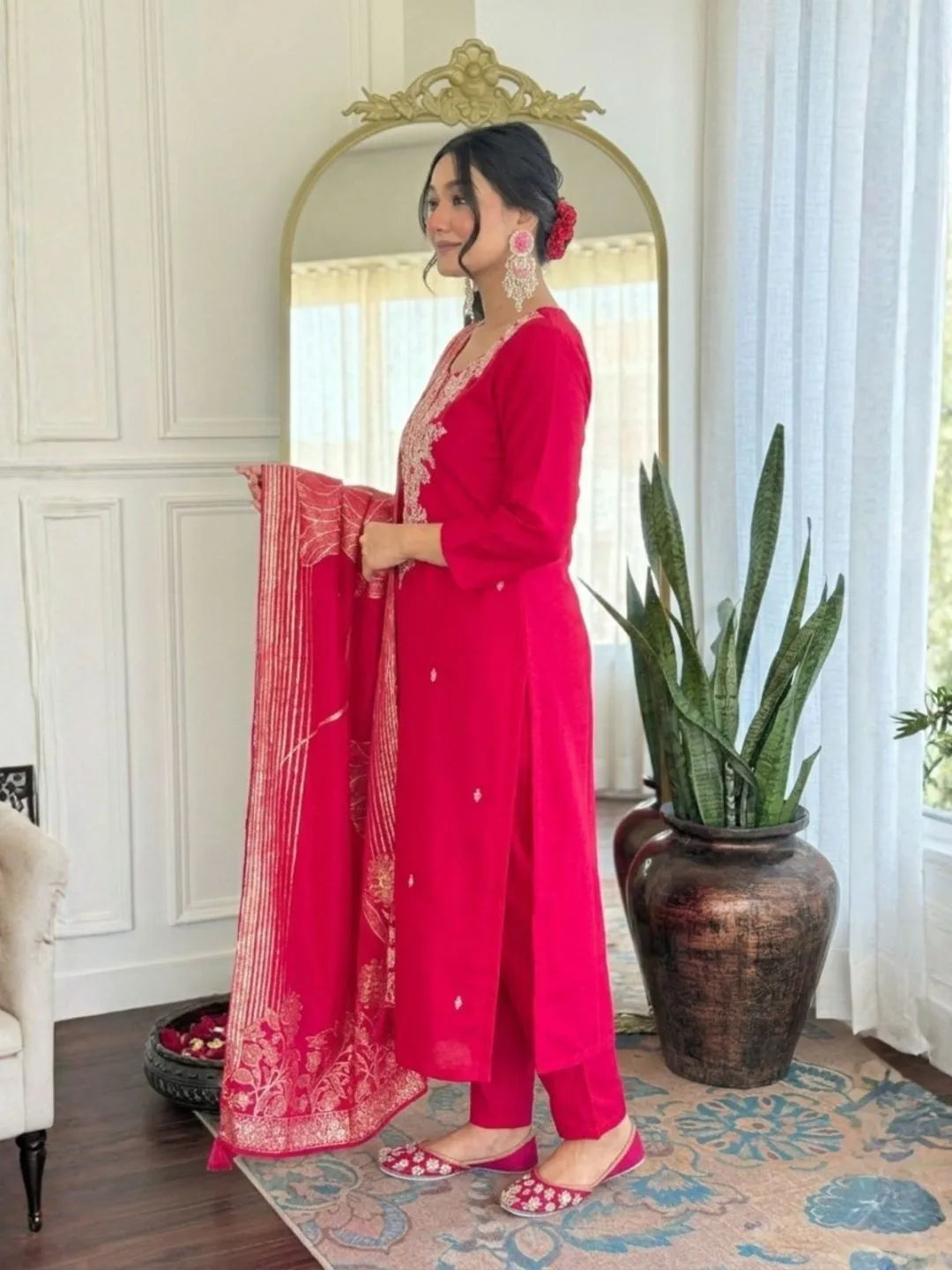 women rani pink silk kurta set online