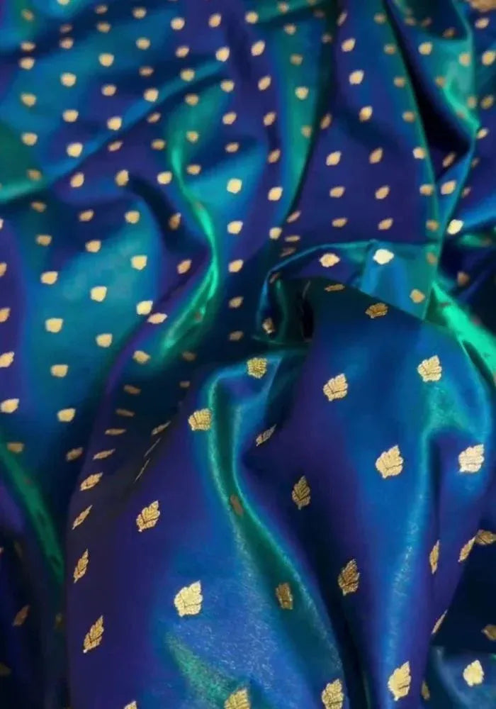 women teal blue silk saree