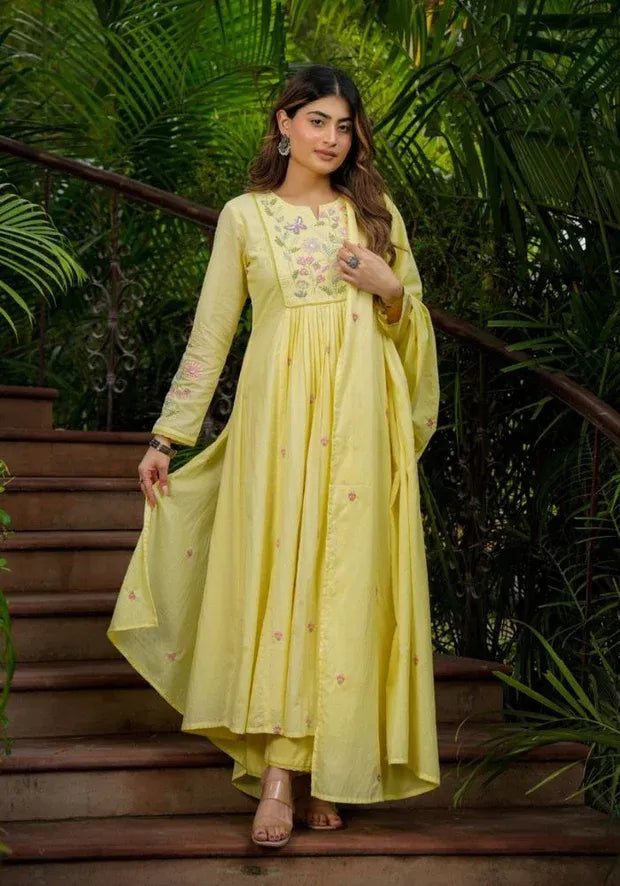 yellow anarkali kurta set