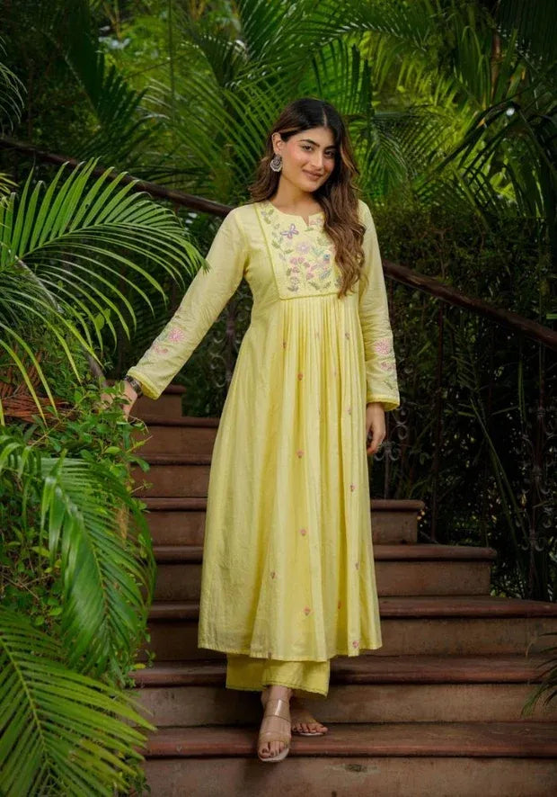 yellow anarkali set