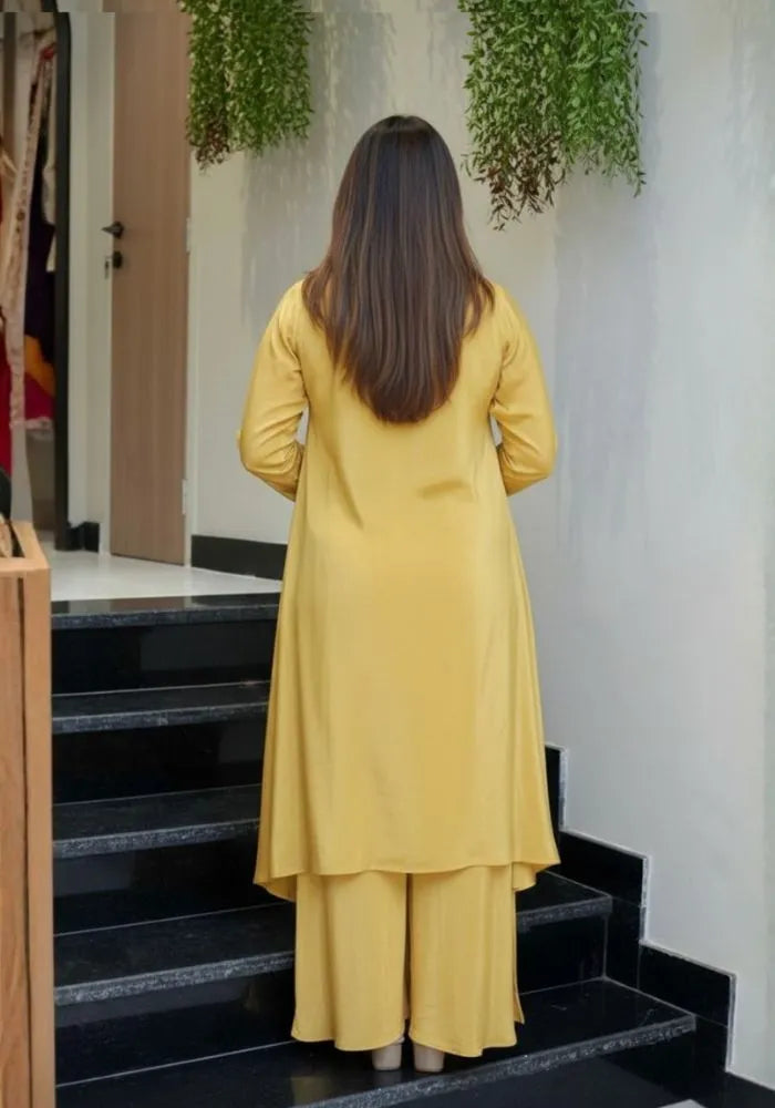 yellow embroidered kurta set for women