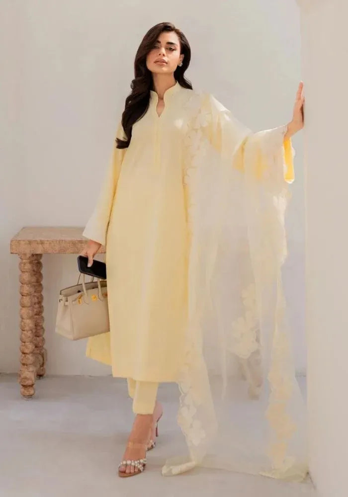 yellow embroidered kurta set women