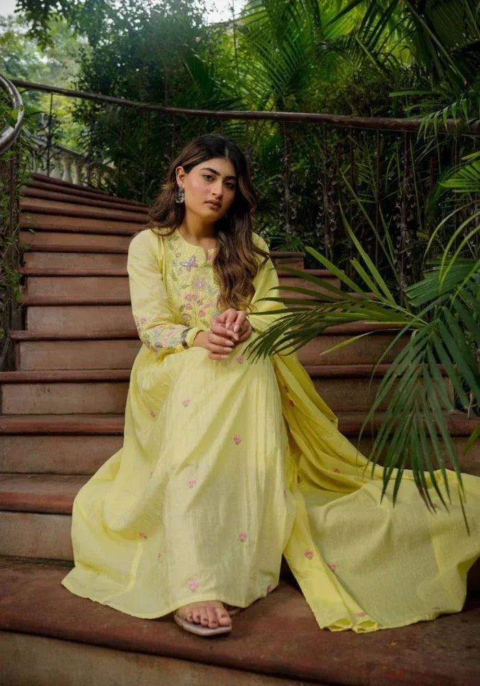 yellow silk anarkali kurta set